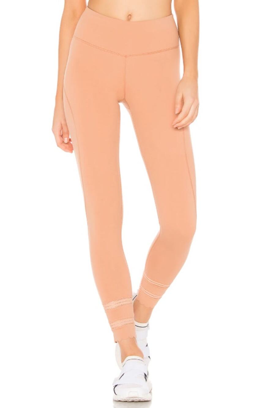 FP MOVEMENT Genesis Leggings Lace Trim Scalloped Hem High Waist Sand Womens L